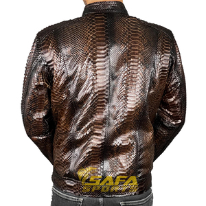 Chaqueta de piel de oveja genuina Piel de serpiente en relieve Textura de piel de serpiente Chaqueta de moda de cuero de lujo Listo para enviar - Product Image 3