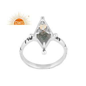 Bague de déclaration de pierres précieuses d'agate d'opale éthiopienne et de mousse meilleure qualité en argent sterling oxydé 925 bague de fiançailles en cristal à la mode GIA - Product Image 1