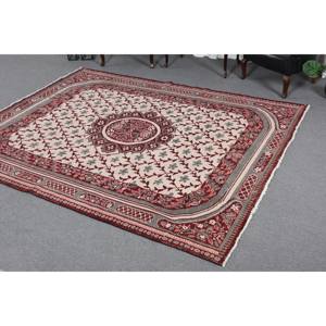 Classic <b>Red</b> Gray <b>Wool</b> Rug 7.6 X 9.6 ft Handmade Turkish Large Area Rectangle Abstract Patchwork Latex Hallway 10mm Room Rug - Product Image 2