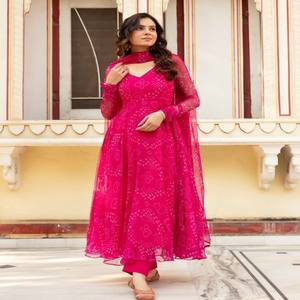 VASTRA COTTAGE Pure Georgette Printed Anarkali Suit with Flair Designer Lace Dupatta and Fully Stitched Butter Cotton Pant - Product Image 3