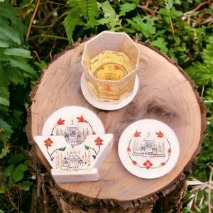 Juego de 3 Posavasos de Mármol Taj Mahal, Posavasos Hechos a Mano con Incrustaciones de Piedra para Comedor - Product Image 2