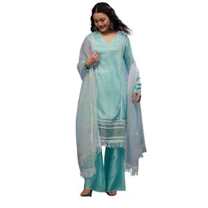 ชุดสูทพาลาซโซสีฝุ่นสีฟ้าผ้าวิสคอสเสื้อผ้าพื้นเมืองสำหรับผู้หญิงเสื้อผ้างานปาร์ตี้ออกแบบได้ตามต้องการ - Product Image 1