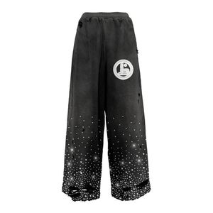 Pantalon de survêtement évasé personnalisé de haute qualité pour hommes pantalon baggy décoré à motif vieilli vintage à jambes larges pour l'hiver - Product Image 3