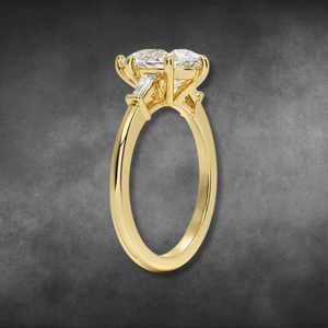 Bague en diamant de culture, or jaune 14K/18K, coupe poire, trois pierres, avec diamants baguette effilés, pour femmes, bijoux fins - Product Image 2