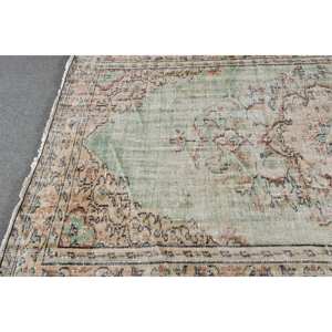 Alfombra turca Vintage de 5,4x8,6 pies, alfombra verde de lana Beige para sala de estar, respaldo de látex, Patchwork Aubusson para pasillo - Product Image 4