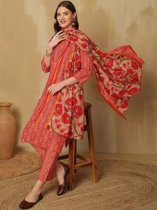 Kurta de seda pura de trabajo de hilo Regular estampado para mujer con pantalones y con Dupatta para mujer producto a granel personalizado - Product Image 4