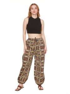 Pantalon sarouel en rayonne taille libre pour femmes confortable imprimé Boho Satin élastique Logo Joggers respirant plat Baggy pantalon d'hiver - Product Image 3