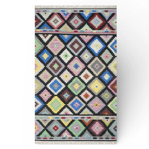 Alfombra Kilim Hecha a Mano, Ecológica, con Patrón Abstracto, Tejido Plano, de Lana, para Sala de Estar, Estilo Boho Tribal Moderno - Product Image 6