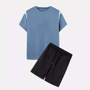 Nouvel Arrivage Ensemble 2 Pièces Homme Léger et Respirant pour l'Été, Panneau Contrastant, 100% Coton Uni, Coupe Oversize Grande Taille, Style Urbain - Product Image 5