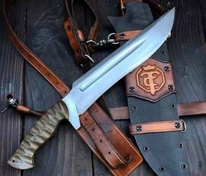 มีดใบตายเหล็ก J2 ทำมือ ด้ามไมคาร์ต้า พร้อมปลอกหนังควายแบบกำหนดเองได้สำหรับการล่าสัตว์และตั้งแคมป์ - Product Image 4