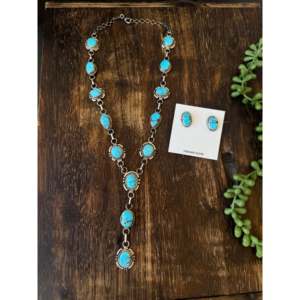Collier Lariat Prince Égyptien Fait Main Navajo, Ensemble Turquoise et Argent Sterling, Bijoux Culturels de Collection - Product Image 2