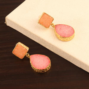 2022 nuevo diseño de azúcar druzy piedra doble stud pendiente chapado en oro textura terminar pendientes stud pendientes de joyería - Product Image 4