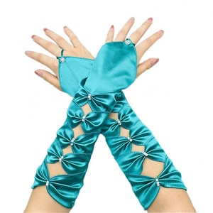 Gants de mariée élégants sans doigts pour femmes, mitaines de mariée en satin et dentelle avec perles, polyester/coton - Product Image 1