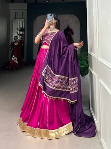 Lehenga choli Chanderi แท้ขอบด้วย zari Gota ทำงานด้วยเสื้อผู้ผลิตจาก surat - Product Image 5