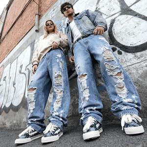 أحدث جينز مصمم حسب الطلب لعام 2026 بتصميم عتيق مغسول وممزق، ملابس الشارع على طراز الهيب هوب، مقاسات كبيرة للإطارات أكبر، جينز واسع الساق - Product Image 3