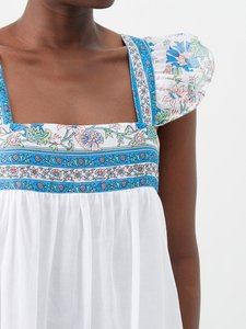 Robe blanche mini trapèze sans bretelles en gaze de coton légère à motif floral imprimé pour les fêtes et l'extérieur - Product Image 4