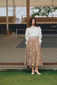 กระโปรงพลบค่ำสำหรับผู้หญิงกระโปรงทรงเสน่ห์แบบลำลองทำจากเวียดนามเสื้อผ้าสำหรับผู้หญิงมีบริการ ODM ผ้าไหมพิมพ์ลาย - Product Image 4