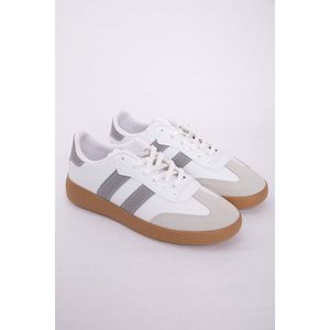 Baskets de sport rétro pour hommes avec détails de bande latérale blanc-gris, doublure en maille respirante de luxe, chaussures de marche tendance et à la mode - Product Image 3
