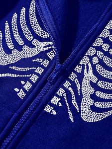 100% coton strass sweat à capuche zippé unisexe vêtements de sport impression personnalisée motif solide français éponge sweats couverture hiver - Product Image 3