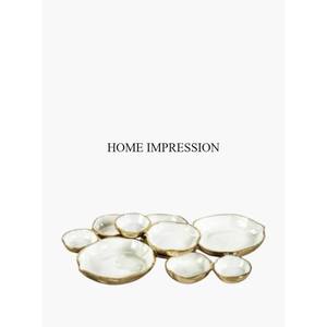 Ensemble de 3 bols de service de table en émail blanc de qualité supérieure avec des bords plaqués or de haute qualité, bols de service de table design - Product Image 4