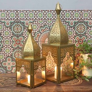 AZOV Handmade <b>Large</b> Decorative Metal Gold Candle <b>Lanterns</b> for Ramadan and Weddings - Product Image 2
