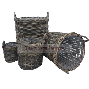 Kubo round Rattan Basket with Plastic <b>Liner</b> Minimalist Design Style for <b>Garden</b> Flower Pots Planters Planter Vases Floor Usage - Product Image 2