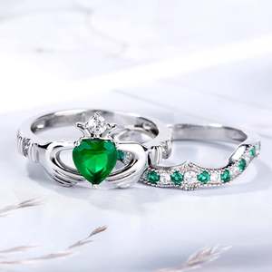 Jeulia <b>Crown</b> Heart Cut Sterling Silver Claddagh Wedding <b>Ring</b> Set - Product Image 6