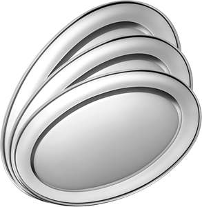 Precio de venta de fábrica Bandeja de servicio ovalada ecológica apta para lavavajillas resistente de acero inoxidable para cocinar carne de postre de pescado al vapor - Product Image 1