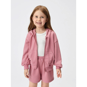 Ensemble sweat à capuche et short rose pour enfants, tenue décontractée en deux pièces, survêtement d'été pour filles, vêtements en coton doux - Product Image 1