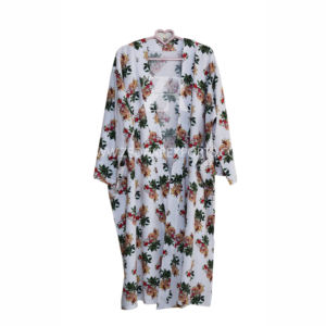 Femmes élégant coupe ample blanc imprimé fleuri coton Kimono Robe personnalisé été vêtements de nuit décontracté longue Robe 100% coton - Product Image 3