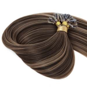 Extensions de cheveux I-Tip à la kératine, 30 pouces, cheveux humains russes Remy 12A, brun foncé, blond naturel - Product Image 1