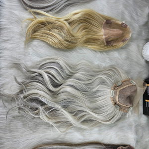 Topper de cheveux européen personnalisé en cheveux vierges Remy pour femmes, mono fin, double trame, prêt pour la permanente, à fixer par ruban adhésif, cheveux teints - Product Image 1