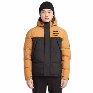 Blouson matelassé bicolore pour homme 2026, marron et noir, à capuche, avec broderie frontale, chaud et isolé pour l'hiver, fermeture éclair - Product Image 3