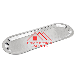 Latest Design Stainless Steel Serving <b>Tray</b> with Brass Handle for <b>Table</b> Centerpieces 2024 New Design Hot Sale Rectangle Foods - Product Image 5