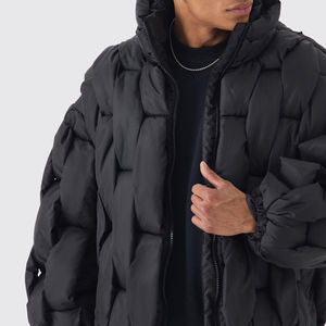 Chaqueta acolchada cálida con burbujas acolchadas, chaqueta con cuello de tejido cuadrado, abrigo, ropa de calle, chaquetas holgadas con burbujas para hombres - Product Image 3