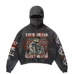 Streetwear Style Men's All-over Printed Heavyweight algodón mezclado French Terry Vintage Men Hoodie - Product Image 3