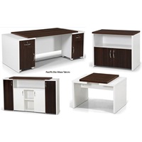 Meilleure Vente : Ensemble de Bureau Exécutif Moderne Pasifik Blanc Noyer Foncé en Mélaminé et MDF, avec Panneau à Lattes Horizontales, Sain et Ergonomique