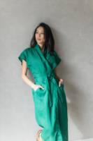 Vestido cruzado de lino verde, vestido de verano de lino, vestido cruzado de lino orgánico de manga corta estilo hada, ropa de lino hecha a mano, vestido kimono de verano para mujer