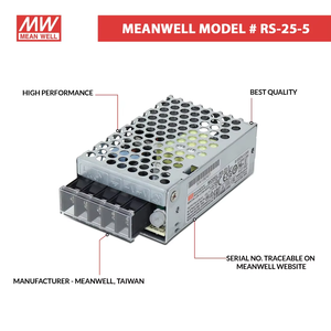 RS-25-5 - Alimentation électrique à découpage Mean Well 5V 5A 25W en métal, solution de mode de commutation pour machines, instruments et appareils - Product Image 2