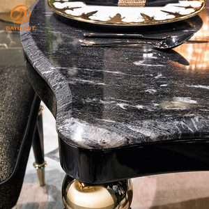 Table à manger carrée irrégulière de luxe de haute qualité avec plateau en marbre, ensemble de table à manger carrée royale, 6 chaises, table à manger de cuisine - Product Image 4