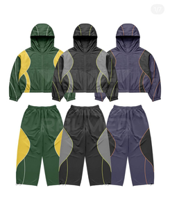 Ensemble survêtement pour homme, 2 pièces, pantalon et veste à capuche, 100% nylon, logo DTF, lignes réfléchissantes, panneaux, coupe-vent, survêtement - Product Image 1