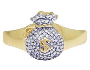 Anillo para hombre con símbolo de bolsa de dinero hecho en oro sólido de 10K, diamantes cultivados en laboratorio, perfecto para estilo Hip Hop y joyería de fiesta - Product Image 2
