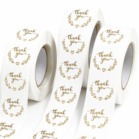 Autocollants de remerciement personnalisés de 1 pouce de diamètre avec impression de logo, estampage à chaud doré, pelliculage mat, en rouleaux, pour cadeaux, vente en gros