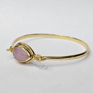 Bracelet en argent sterling 925 plaqué or de qualité AA fait à la main en forme de larme unique calcédoine rose à facettes pierre précieuse mode - Product Image 5