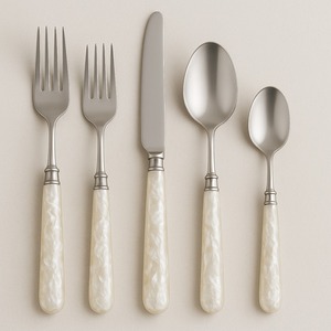 Ensemble de couverts de luxe en acier inoxydable avec poignées en résine perlée 5 pièces couverts en miroir vaisselle élégante fourchette à dîner couteau cuillère - Product Image 1