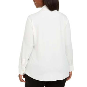 Camicetta da donna Calvin Klein taglie forti con scollo a V, bianca, taglia 2XL, in popeline, fantasia floreale, decorazione con fiocco e pizzo, casual, stile western, alta qualità - Product Image 3