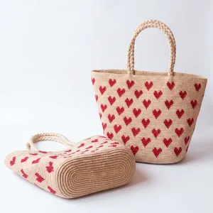 Bolso de hombro de rafia hecho a mano para mujer, con patrón geométrico, estilo bohemio, dos asas, parte superior abierta, para todas las estaciones, bolso de compras. - Product Image 3