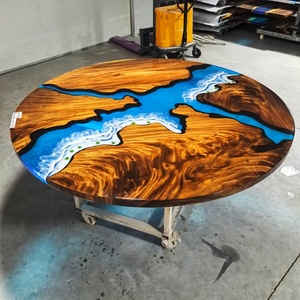 Tavoli da Pranzo e Caffè in Legno Massiccio con Resina Epossidica Effetto Oceano, <span class=keywords><strong>Lago</strong></span> o Fiume, Arredamento per la Casa - Product Image 6