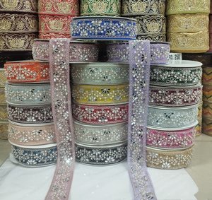 Encaje de Organza con Cuentas y Lentejuelas Hecho a Mano, Diseño Floral Tradicional de Lujo, Multicolor Surtido para - Product Image 6