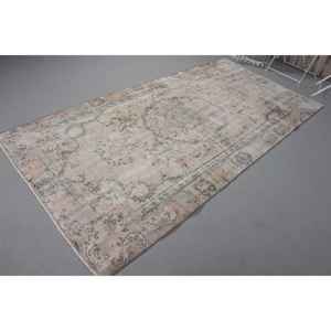 Alfombra Turca Vintage de 4.6x8.5 pies, Alfombra de Lana Gris Rosa con Puntos - Product Image 2